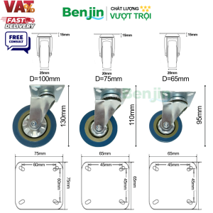 Thông số kỹ thuật bánh xe đẩy tải trung nhẹ màu xanh