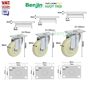 Thông số kỹ thuật bánh xe đẩy chịu lực màu trắng