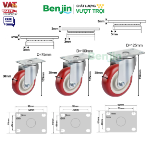Thông số kỹ thuật của bánh xe đẩy chịu lực PP màu đỏ