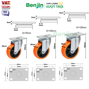Thông số kỹ thuật của bánh xe đẩy PP màu cam