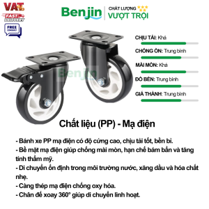 Hiệu năng Bánh xe đẩy PP tải trung mạ điện màu đen