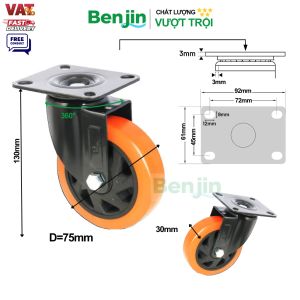 Bánh xe đẩy PP tải trung mạ điện màu cam