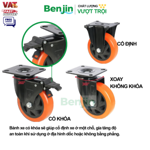 các loại Bánh xe đẩy PP tải trung mạ điện màu cam