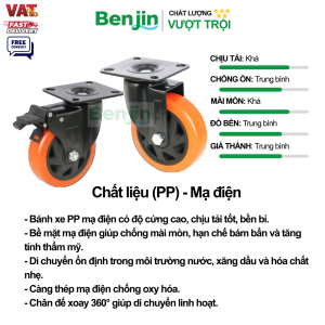 hiệu năng Bánh xe đẩy PP tải trung mạ điện màu cam