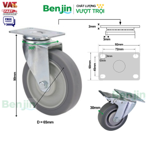 Bánh xe TPR tải trung màu xám