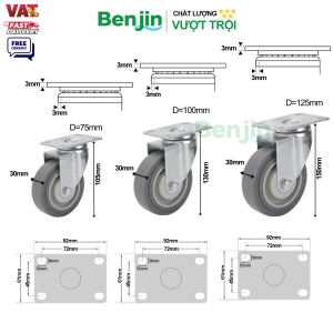 Bánh xe TPR tải trung màu xám