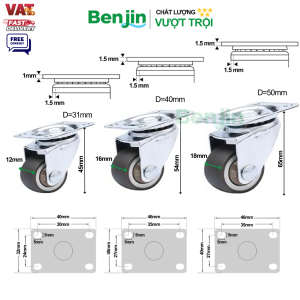 Bánh xe đẩy tải nhẹ TPR tải nhẹ màu xám