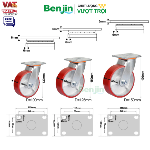 Bánh Xe Đẩy Tải Nặng PU Lõi Thép