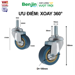 Thông số kỹ thuật bánh xe đẩy hành ốc ren