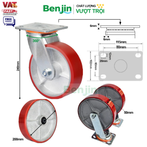 Thông số Bánh Xe Đẩy Tải Nặng PU Lõi Thép