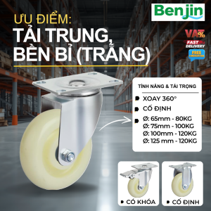 BÁNH XE ĐẨY CHỊU LỰC PP TẢI TRỌNG ĐẾN 120KG - MÀU TRẮNG
