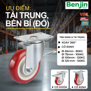 BÁNH XE ĐẨY CHỊU LỰC PP TẢI TRỌNG ĐẾN 120KG - MÀU ĐỎ TƯƠI