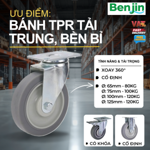 BÁNH XE ĐẨY CHỊU LỰC TPR TẢI TRỌNG ĐẾN 120KG - MÀU XÁM
